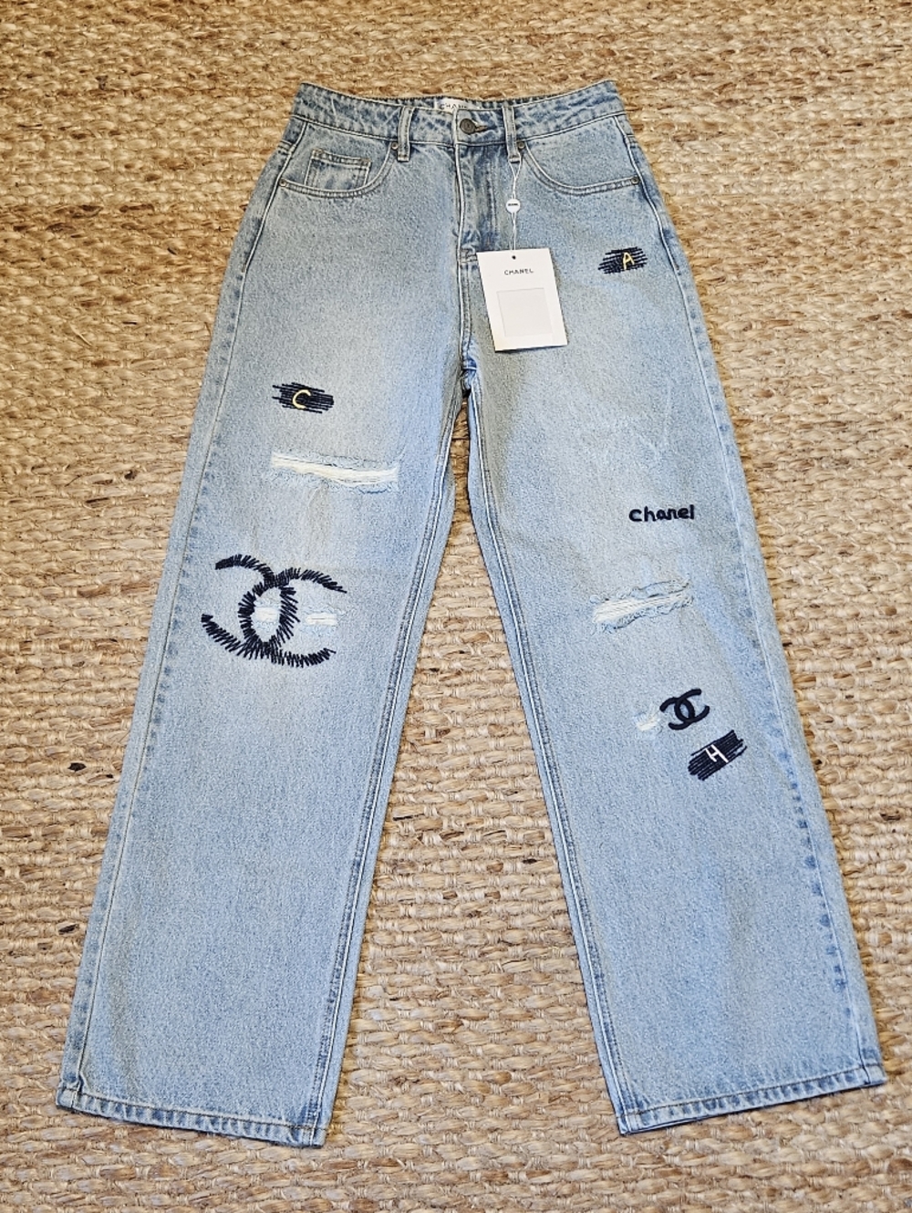 NEW - Light Blue Chanel Inspired CC Skinny Jeans - Sz 38 - Picture 2 of 6